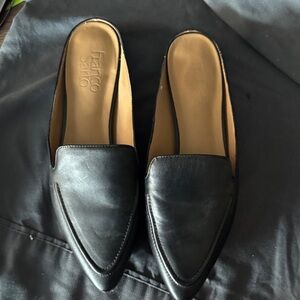 Franco Sarto Black Pointed Leather Slip-On Mules